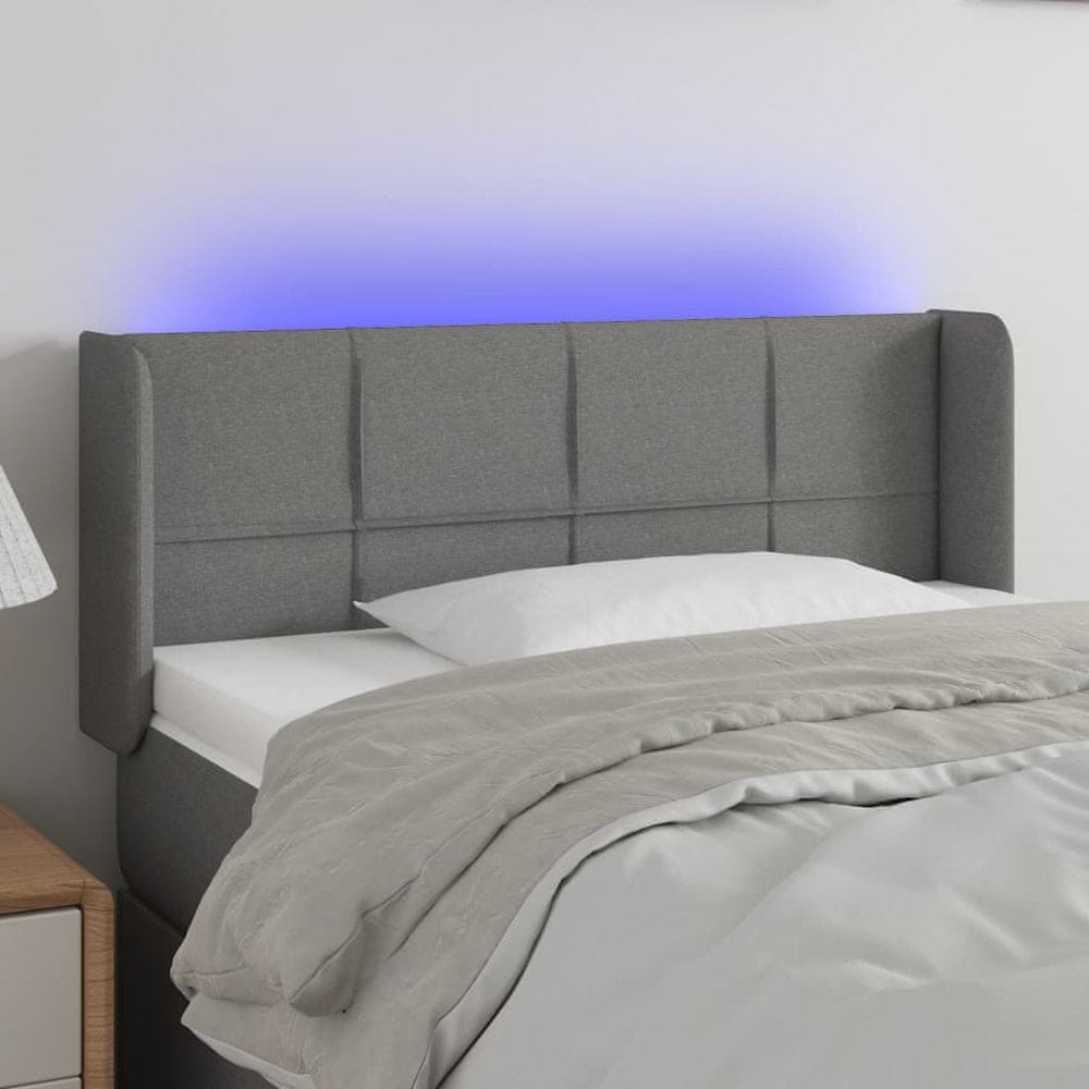 Vidaxl Čelo postele s LED tmavosivé 93x16x78/88 cm látka